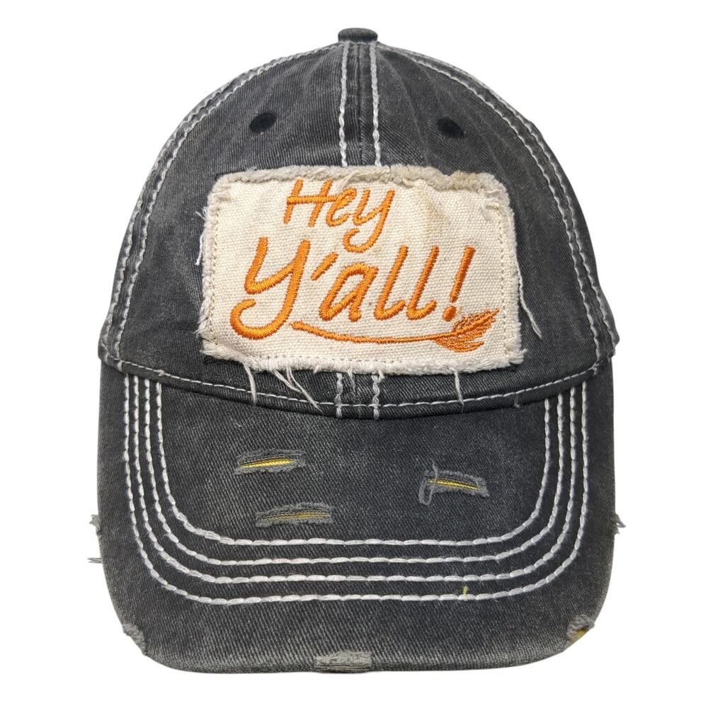 Hey Y'all! Strapback Baseball Cap Gray One Size Adjustable Distressed Wild Wear